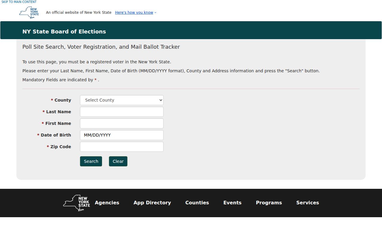 Spring Valley resident lookup using the New York voter verification form