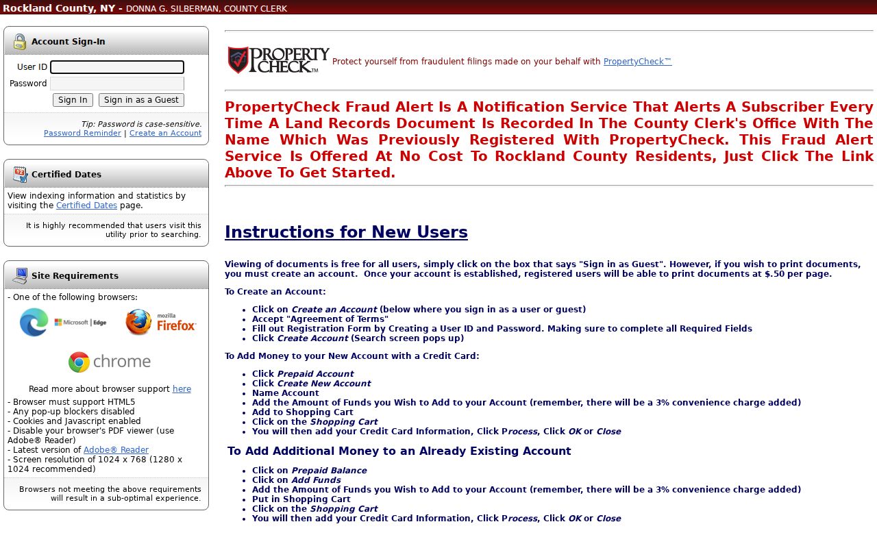 Spring Valley previous residents deed-index search through Rockland County Cott eSearch